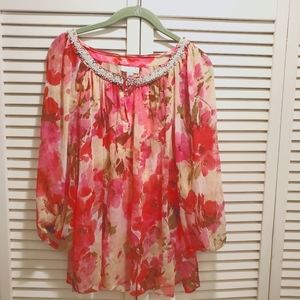 Charter Club Blouse Size M Multi Pink/Reds